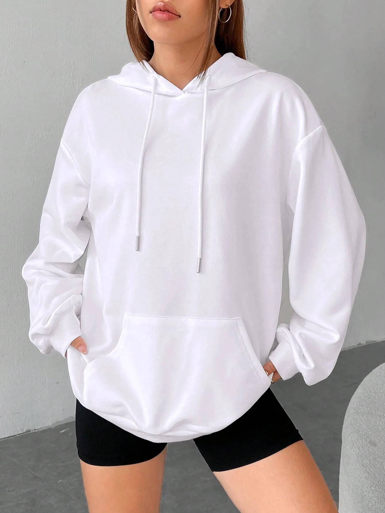 Solid Color Casual Hoodie For Female Pocket Creative Hoody All-Match Street Clothes Womens Fleece Unisex Pullovers