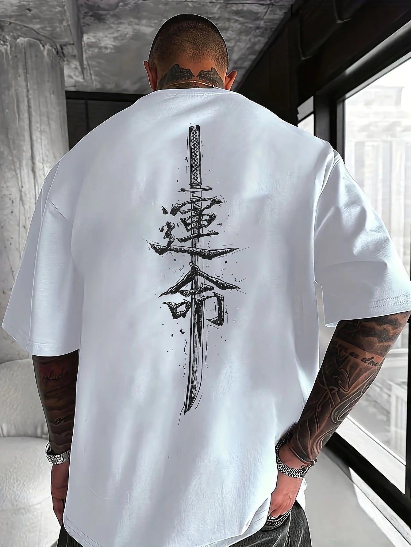 Oversized Japanese Samurai Print T-Shirt™