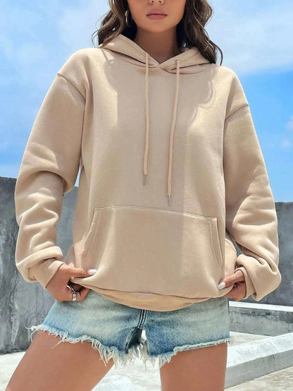 Solid Color Casual Hoodie For Female Pocket Creative Hoody All-Match Street Clothes Womens Fleece Unisex Pullovers